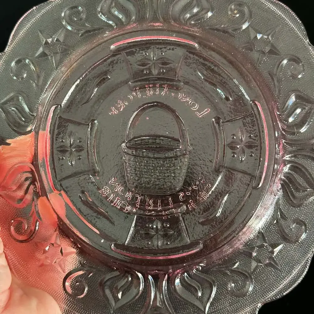 Longaberger 1995 Pink Heisey Dresden Tour Glass Plate Raised Designs